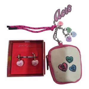 💕🔹️Aero/ Betsey Johnson🔹️candy Hearts Love Keychain COIN Pouch KEYCHAIN Set